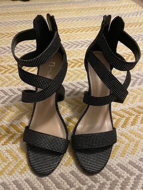 Nicole by Nicole Miller Black Studded Strappy High Heels